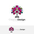 Tree logo with love design template, 3d colorful icons Royalty Free Stock Photo