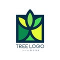 Tree logo original design, green eco bio badge, abstract organic element vector illustration Royalty Free Stock Photo