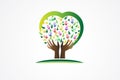 Tree ecology love heart and hands icon logo vector Royalty Free Stock Photo