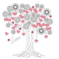 Tree of love with roots and flowers Royalty Free Stock Photo