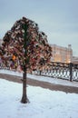 Tree of Love with wedding locks, Luzhkov Bridge. Moscow, Russia Royalty Free Stock Photo