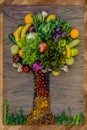A tree made from organic fresh groceries