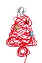 A tree made of red thread and ribbon, ball on white background Royalty Free Stock Photo