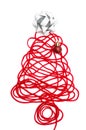 A tree made of red thread and ribbon, ball on white background Royalty Free Stock Photo
