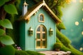 tree with magical wooden fairy door in the forest, abstract natural background, pixie and elf house. template for design Royalty Free Stock Photo