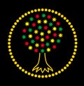 Mandala. The tree of life of the stars. Graphic art colorful graceful drawing on a black background. Vectore.