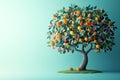 Tree with many oranges and flowers on it Royalty Free Stock Photo
