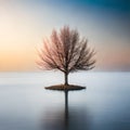 Tree in middle of Lake at sunrise Royalty Free Stock Photo