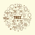 Tree minimal thin line icons set