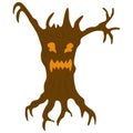 Tree monster with sparkling eyes and open mouth