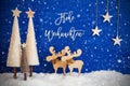 Tree, Moose, Snow, Star, Frohe Weihachten Means Merry Christmas, Snowflakes Royalty Free Stock Photo