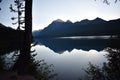 Tree and Mountain Silhouette Reflecting in a Lake Royalty Free Stock Photo