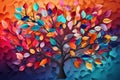 Tree with multicolor leaves. Generative AI