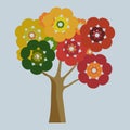 Tree with multicolored autumn leaves. Flat design, vector