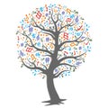 A tree of musical notes isolated on a white background, color vector illustration. Royalty Free Stock Photo