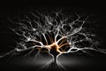 A tree of nervous system and veins with bright light at the ends on a black background, Generative AI