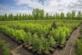 tree nursery, filled with young trees and experts growing them