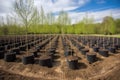 tree nursery with young trees being nurtured for future planting
