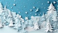 tree origami background paper christmas sky blue art winter snowflakes merry. Generative AI. Royalty Free Stock Photo