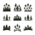 Tree outdoor travel black silhouette coniferous natural badge, tops pine spruce branch cedar and plant leaf abstract Royalty Free Stock Photo