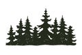 Tree outdoor travel black silhouette coniferous natural badge, tops pine spruce branch cedar and plant leaf abstract