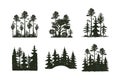 Tree outdoor travel black silhouette coniferous natural badge, tops pine spruce branch cedar and plant leaf abstract Royalty Free Stock Photo