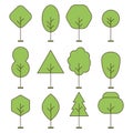 Tree outline forest thin line vector icons set. Collection of green plant in linear style illustration. Royalty Free Stock Photo