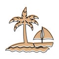 Tree palm beach with sailboat Royalty Free Stock Photo