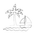 Tree palm beach with sailboat Royalty Free Stock Photo