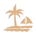 Tree palm beach with sailboat Royalty Free Stock Photo