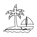 Tree palm beach with sailboat Royalty Free Stock Photo