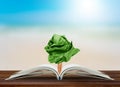 Tree paper growing from book on table