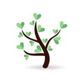 Tree with paper leaves and hanging hearts. Love tree with heart leaves