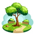 Tree with a path in the garden, isolated on a white background. Illustration. Vector element for design Royalty Free Stock Photo
