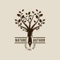 tree with pen combined logo vintage vector illustration template icon graphic design. nature creative sign or symbol for