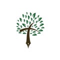 Tree pen and cross vector logo design template. Bible learning and teaching class.