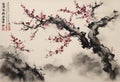 Stone plum Chinese ink painting