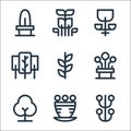 Tree and plant line icons. linear set. quality vector line set such as stem, flower pot, tree, seed, leafs, nature, bloom, forest