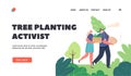 Tree Planting Activist Landing Page Template. Revegetation, Forest Restoration, Reforestation Concept with Volunteer Royalty Free Stock Photo