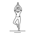 Tree Pose Vrikshasana black line icon. Balancing asana. Entire sole of the foot remains in contact with the floor. Pictogram for