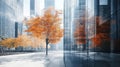 Tree Reflects off Glass Building with Urban Fall Foliage Scene Royalty Free Stock Photo