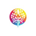 Tree religious cross symbol icon vector design. Royalty Free Stock Photo