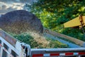 Tree removing service trucks chipper at work for tree branches Royalty Free Stock Photo