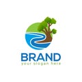 Tree and rivers logo template, vector icon. Royalty Free Stock Photo