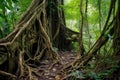 tree roots entwined in jungle undergrowth Royalty Free Stock Photo