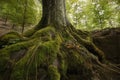 Tree roots with green moss on a cliff Royalty Free Stock Photo