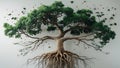 Tree with roots shaped like language scripts and global branches Royalty Free Stock Photo
