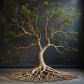 Tree with roots shaped like language scripts and global branches Royalty Free Stock Photo