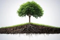 Tree with Roots Showing on Grass and Soil Section Isolated Royalty Free Stock Photo