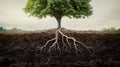Tree roots in a soil with different layers close up Royalty Free Stock Photo